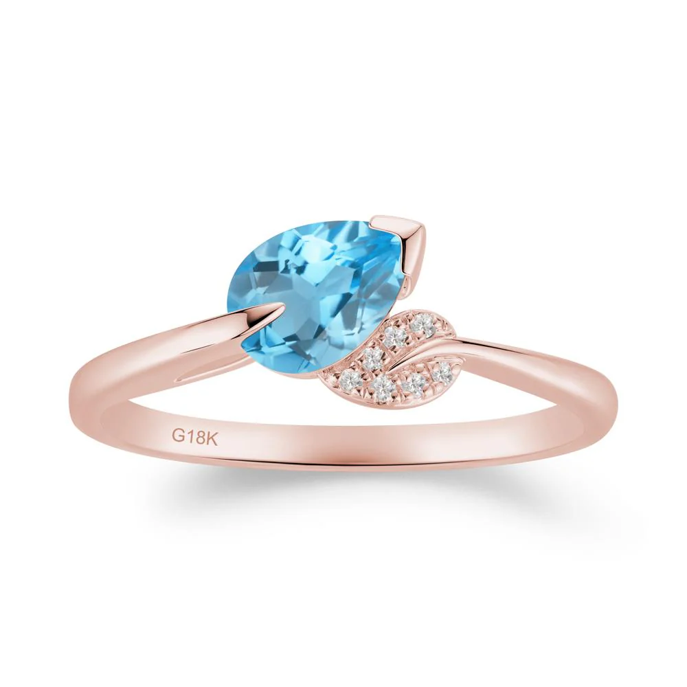 Nature Leaf Pear Cut Swiss Blue Topaz Ring - Image 7