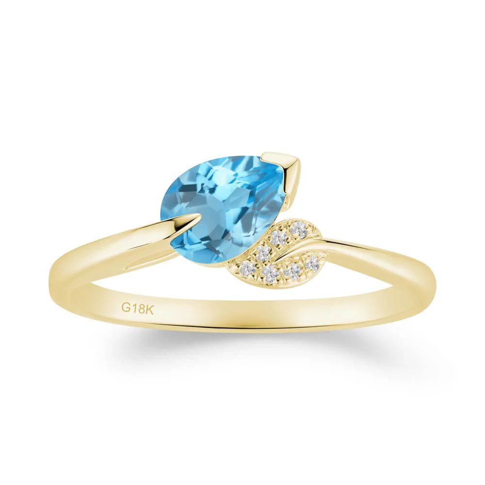 Nature Leaf Pear Cut Swiss Blue Topaz Ring - Image 8