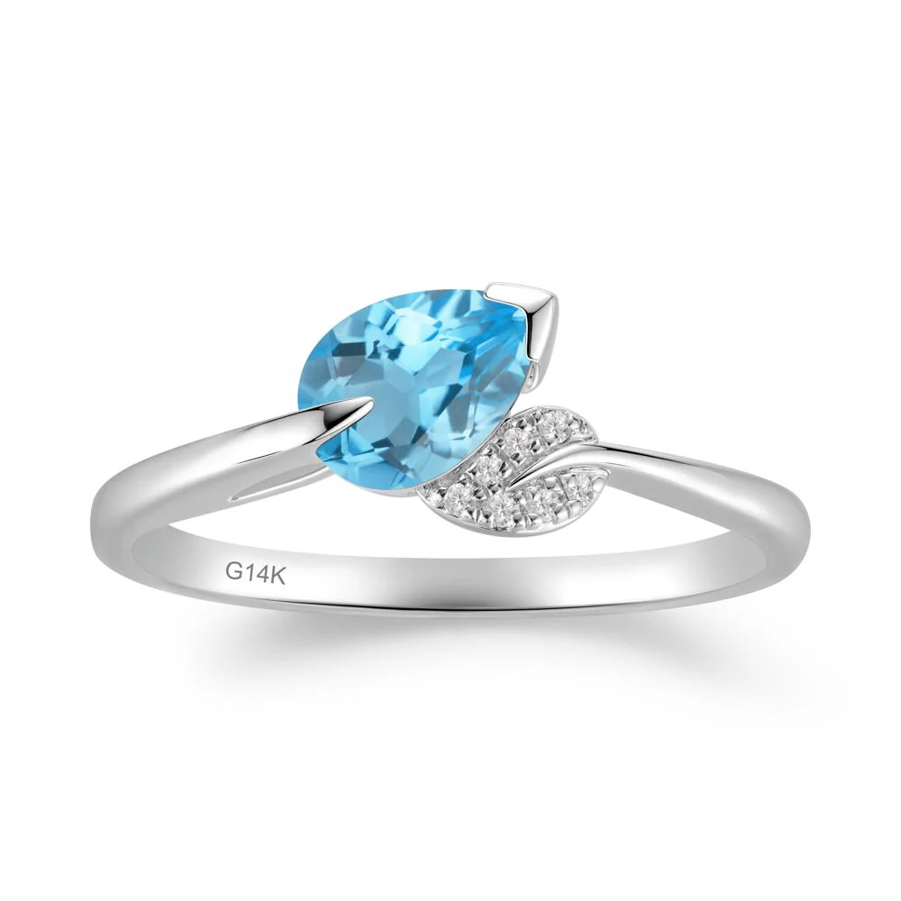 Nature Leaf Pear Cut Swiss Blue Topaz Ring - Image 9
