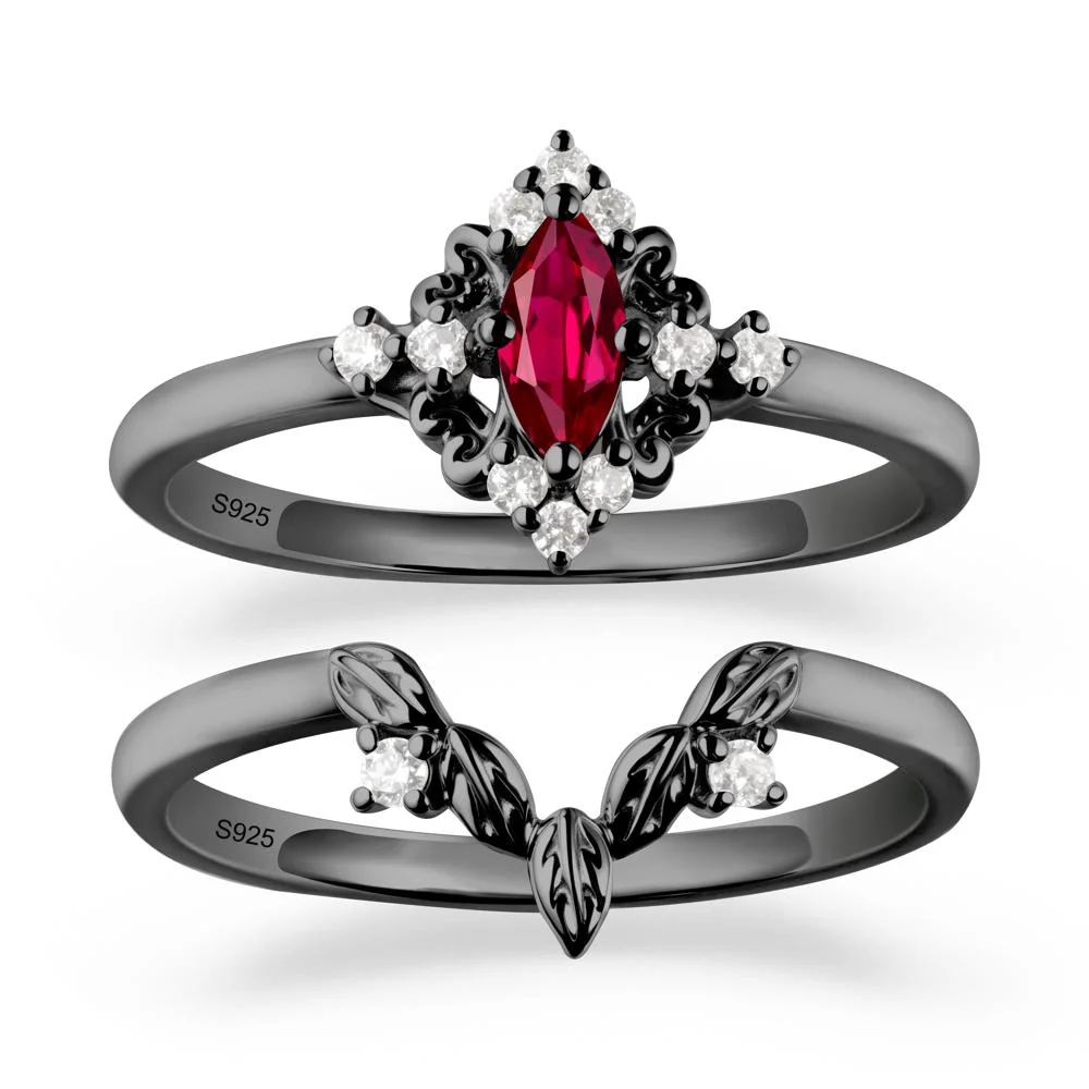 Nature Leaf Ruby Ring Sets