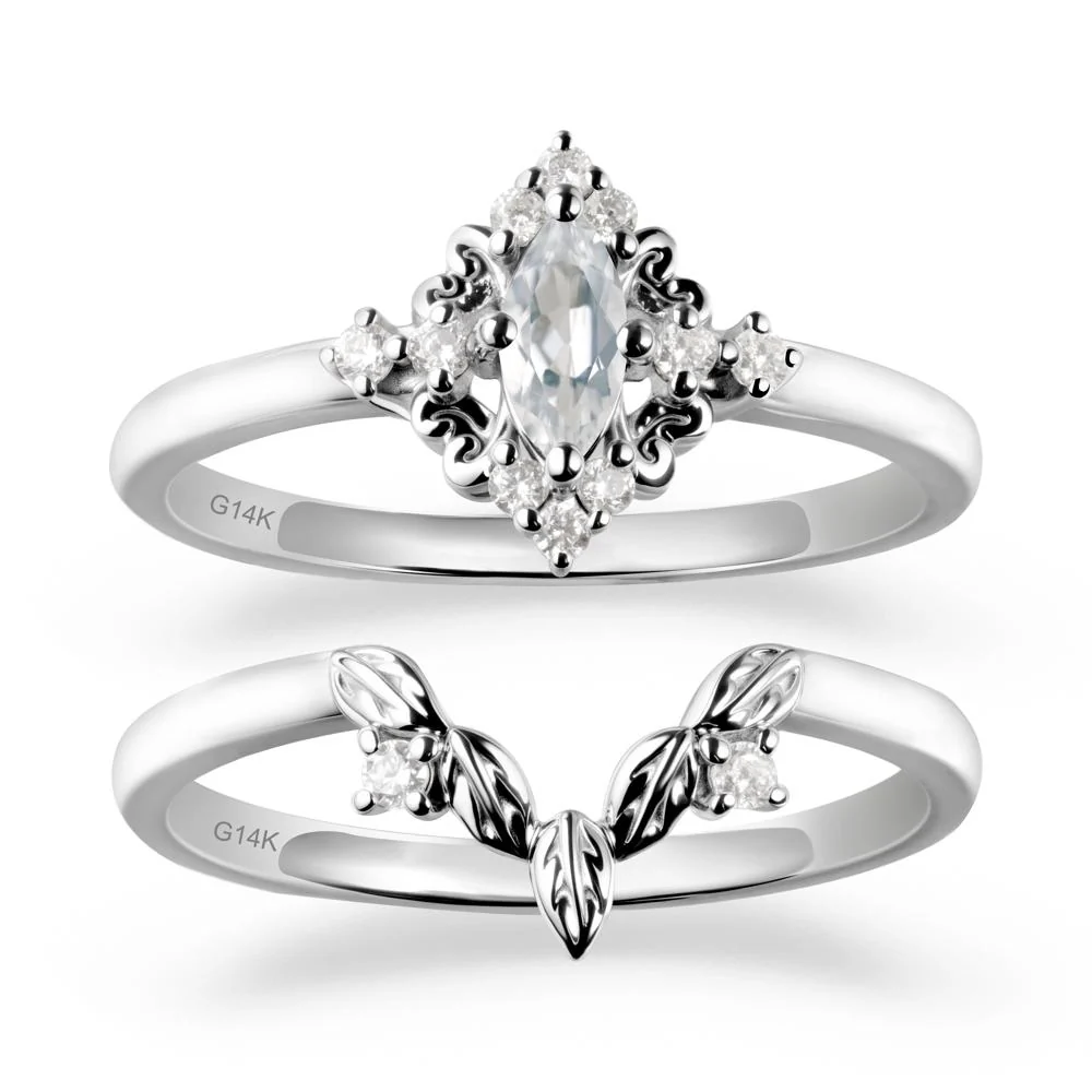 Nature Leaf White Topaz Ring Sets