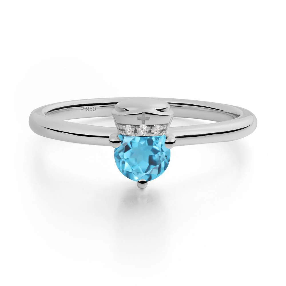 Nurse Cap Inspired Swiss Blue Topaz Ring