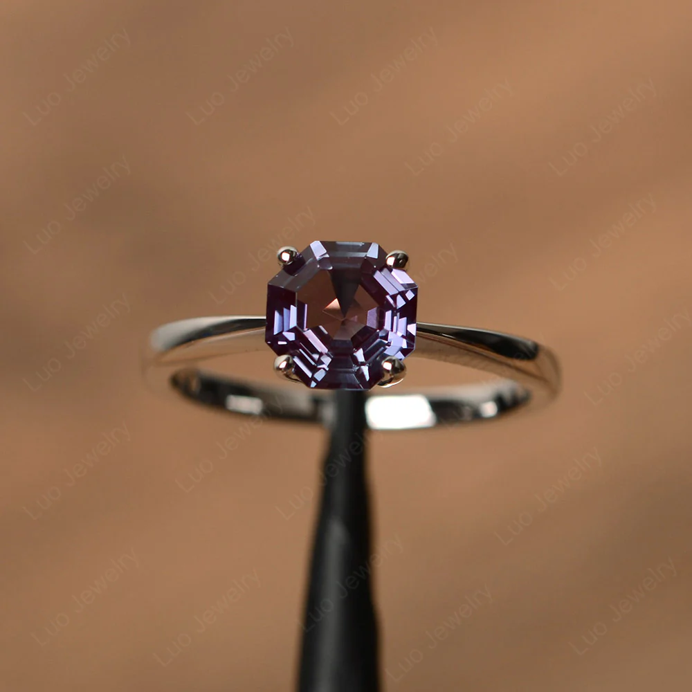 Octagon Cut Alexandrite Solitaire Ring