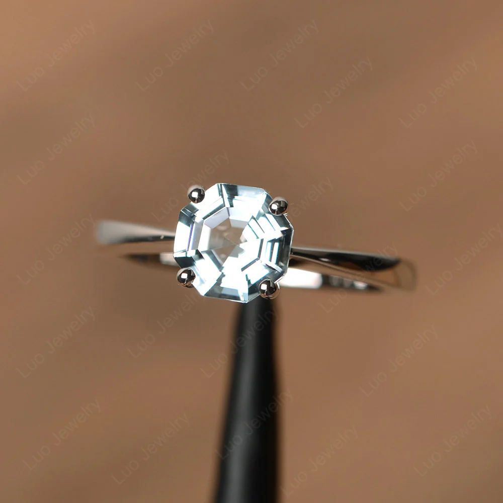 Octagon Aquamarine Solitaire Engagement Ring