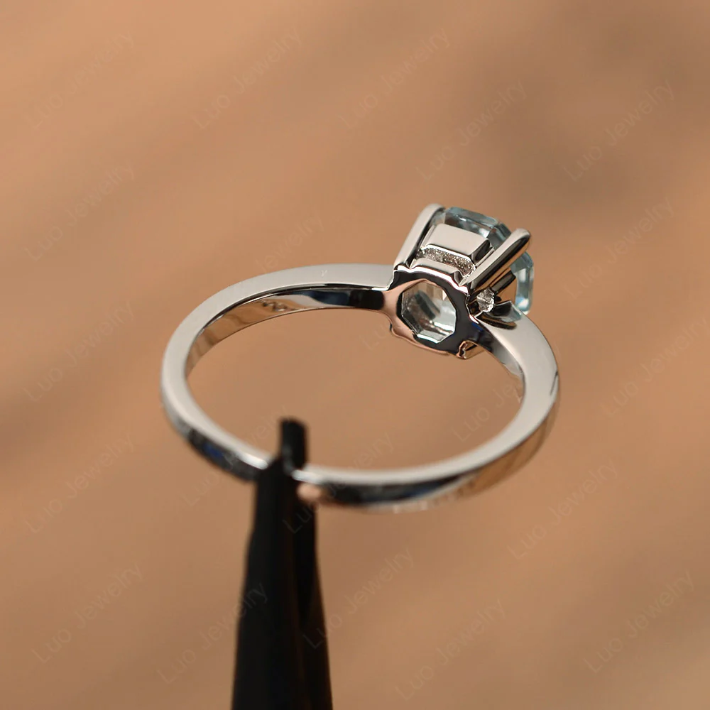 Octagon Aquamarine Solitaire Engagement Ring - Image 3