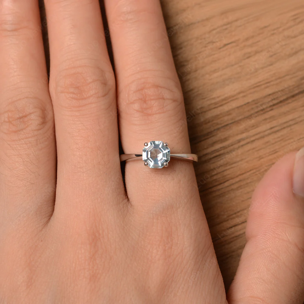 Octagon Aquamarine Solitaire Engagement Ring - Image 4