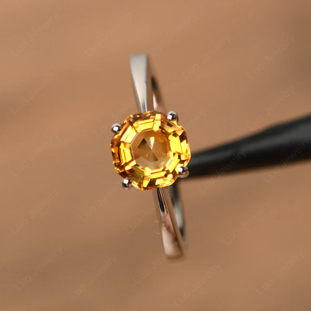 Octagon Cut Citrine Solitaire Ring - Image 2