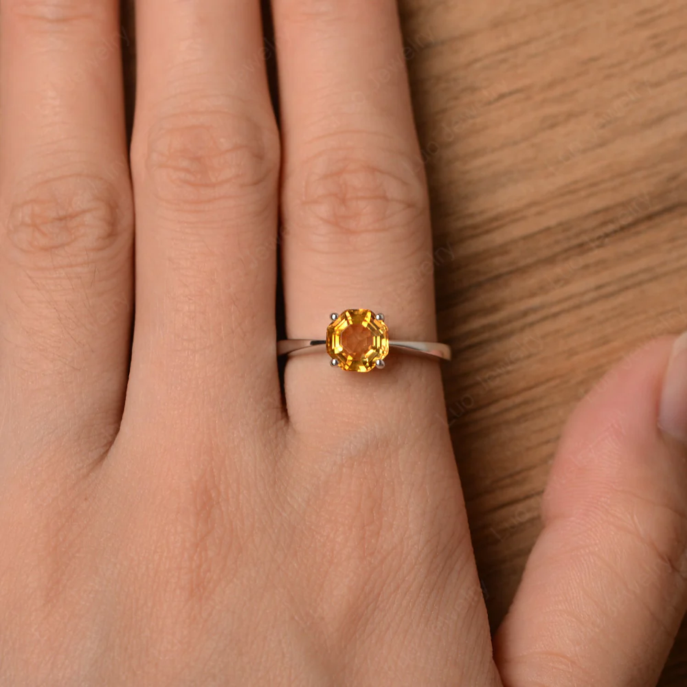 Octagon Cut Citrine Solitaire Ring - Image 4