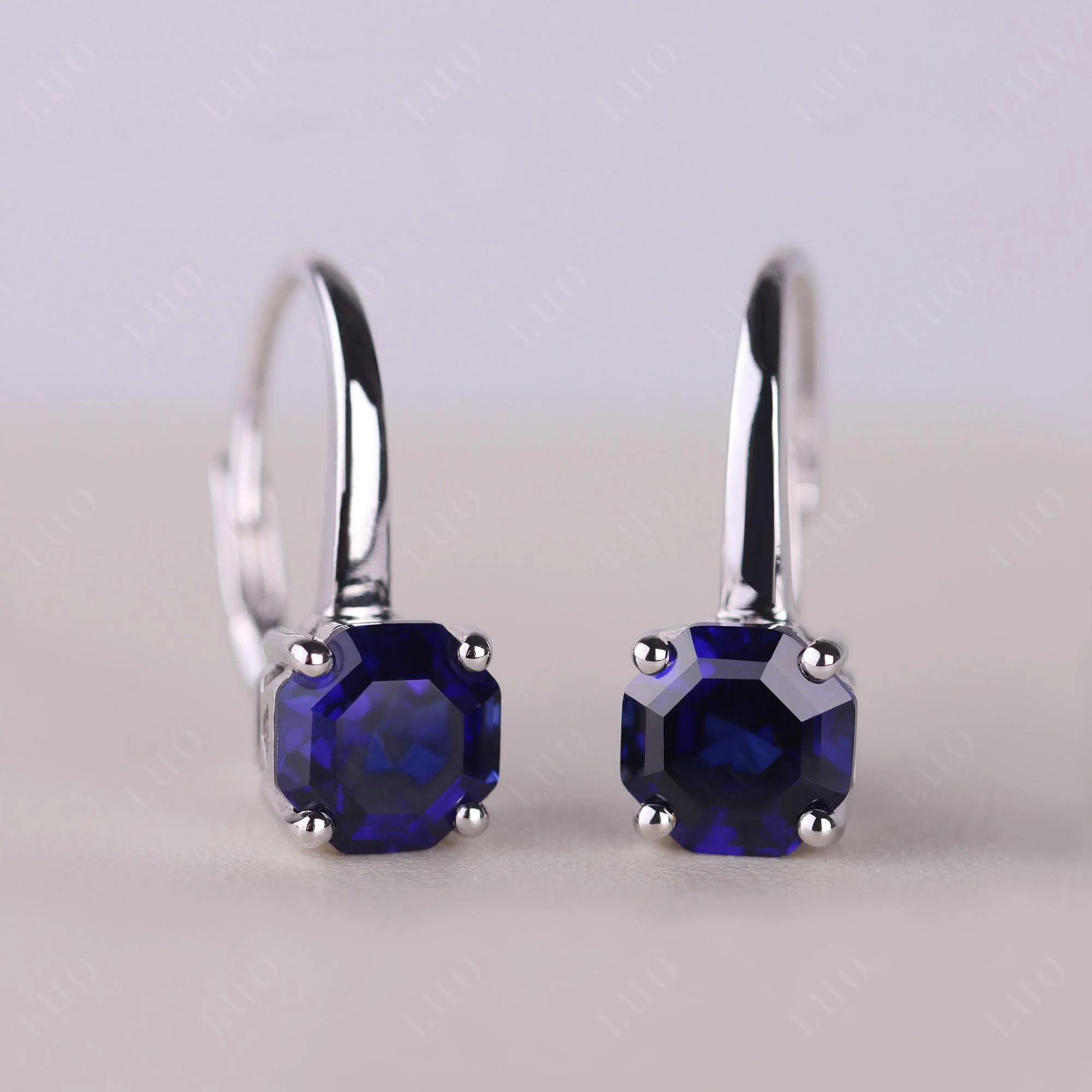Octagon Cut Sapphire Leverback Earrings - Image 10