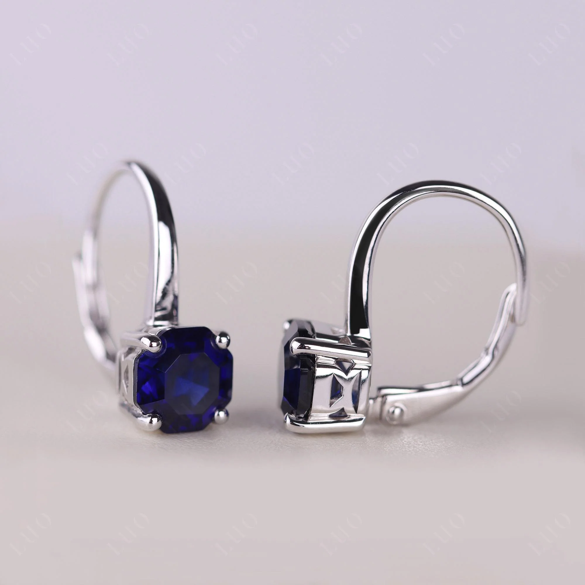 Octagon Cut Sapphire Leverback Earrings - Image 12
