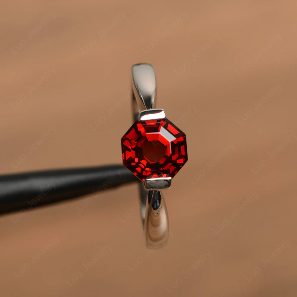 Octagon Garnet Solitaire Ring