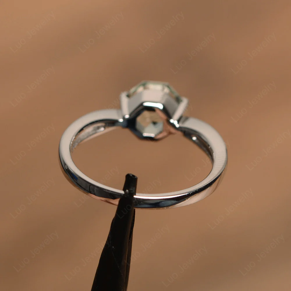 Octagon Cut Green Amethyst Ring - Image 3