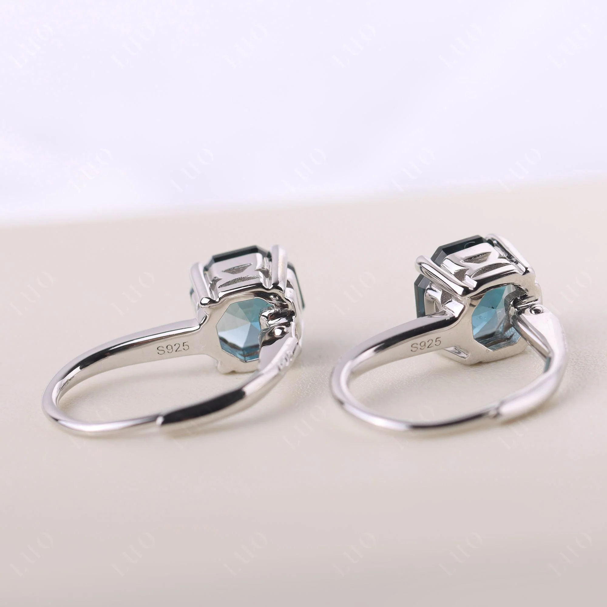 Octagon Cut London Blue Topaz Leverback Earrings - Image 11