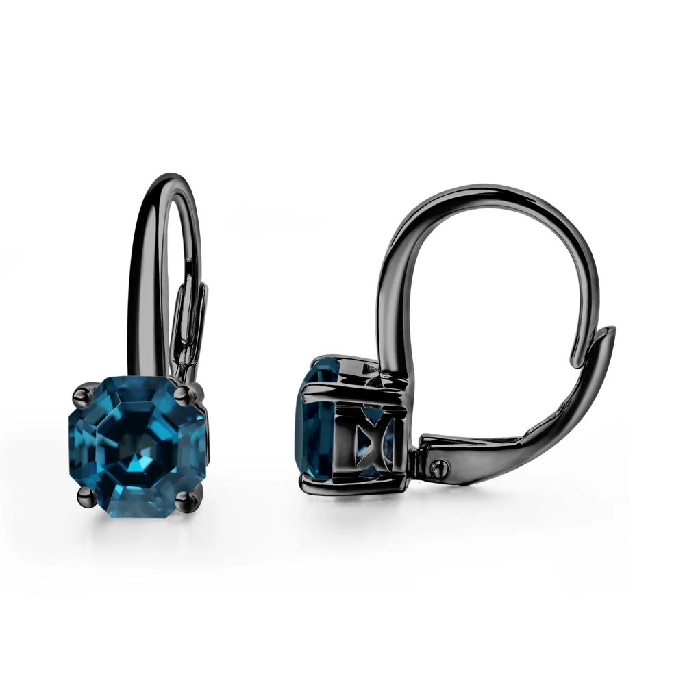 Octagon Cut London Blue Topaz Leverback Earrings - Image 3