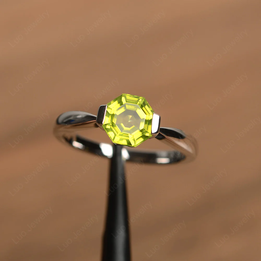 Octagon Peridot Solitaire Ring