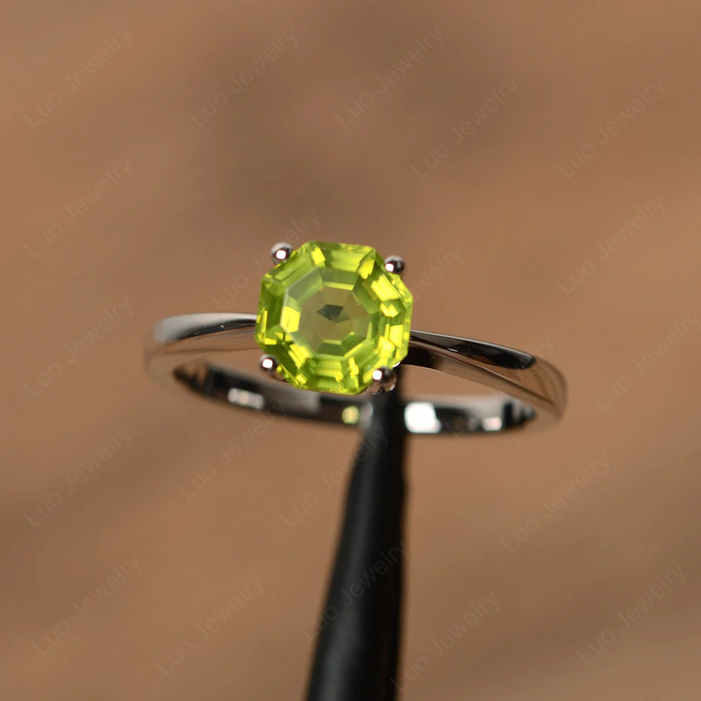 Octagon Peridot Solitaire Engagement Ring