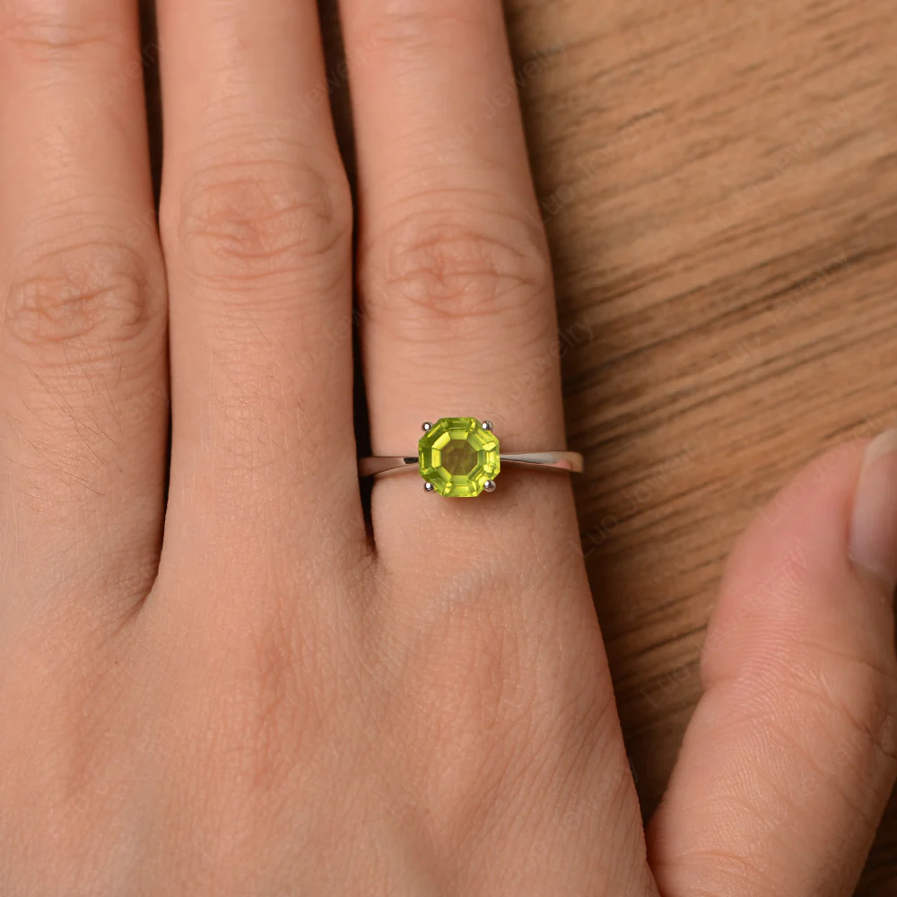 Octagon Peridot Solitaire Engagement Ring - Image 4