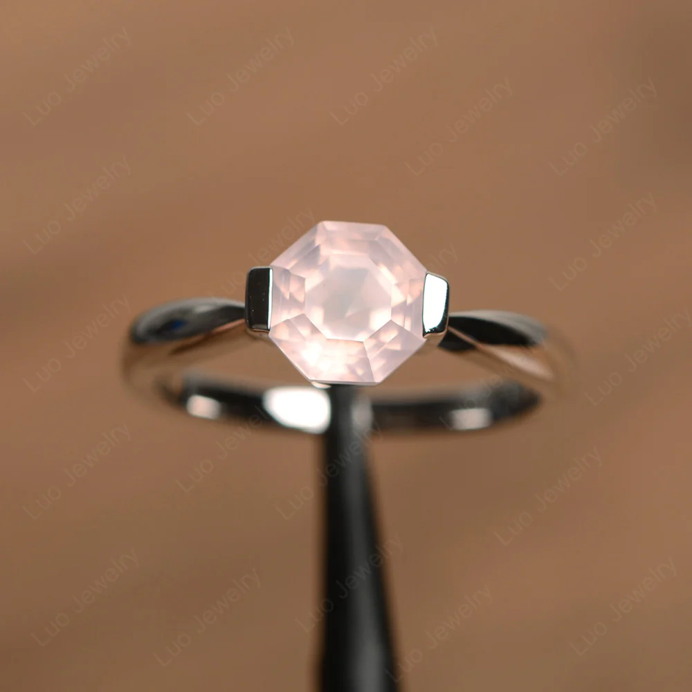 Octagon Cut Rose Quartz Ring