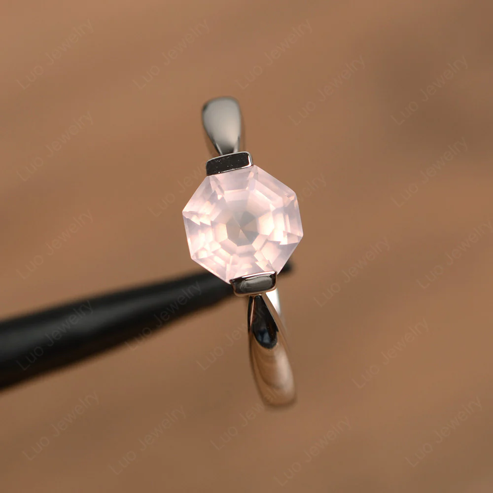 Octagon Cut Rose Quartz Ring - Image 2