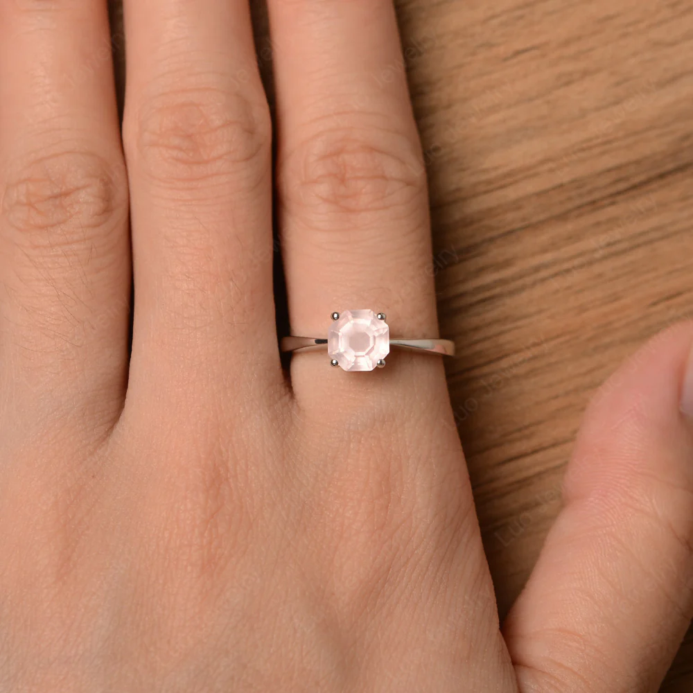 Octagon Cut Rose Quartz Solitaire Ring - Image 4