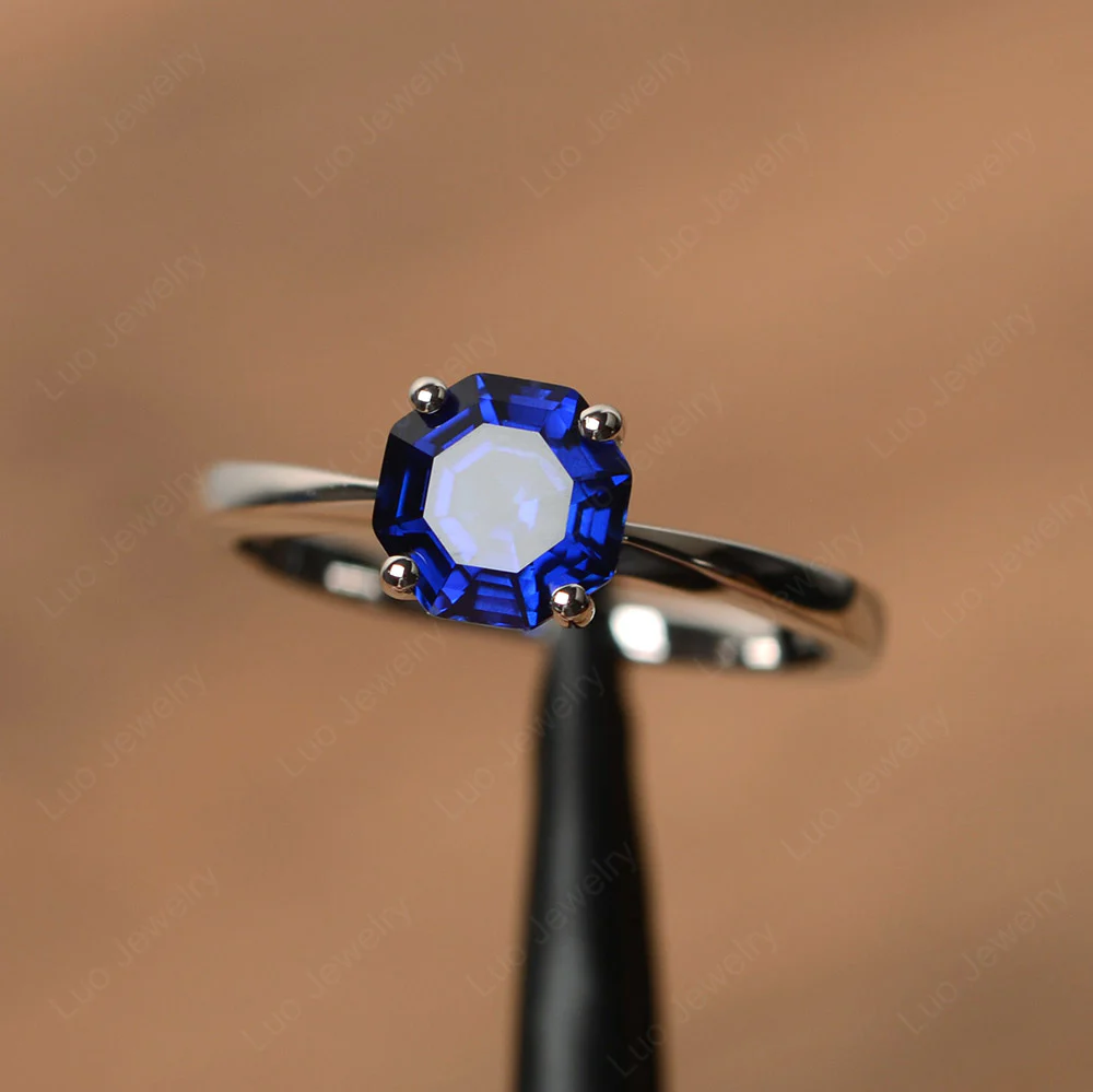 Octagon Sapphire Solitaire Engagement Ring