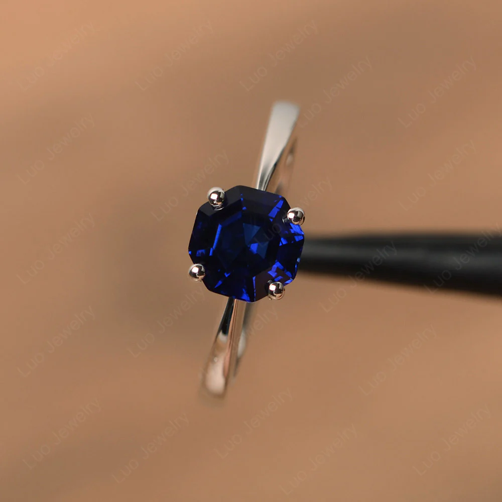 Octagon Sapphire Solitaire Engagement Ring - Image 2