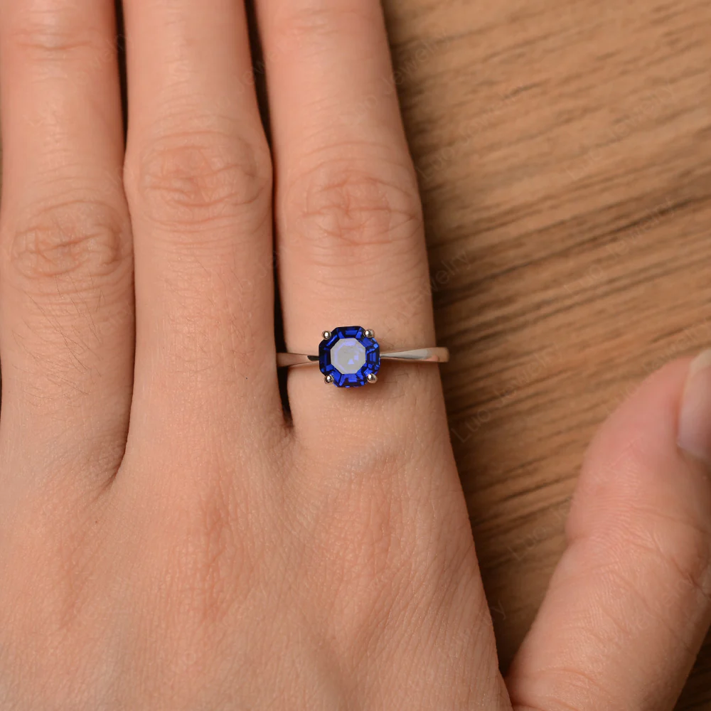 Octagon Sapphire Solitaire Engagement Ring - Image 4
