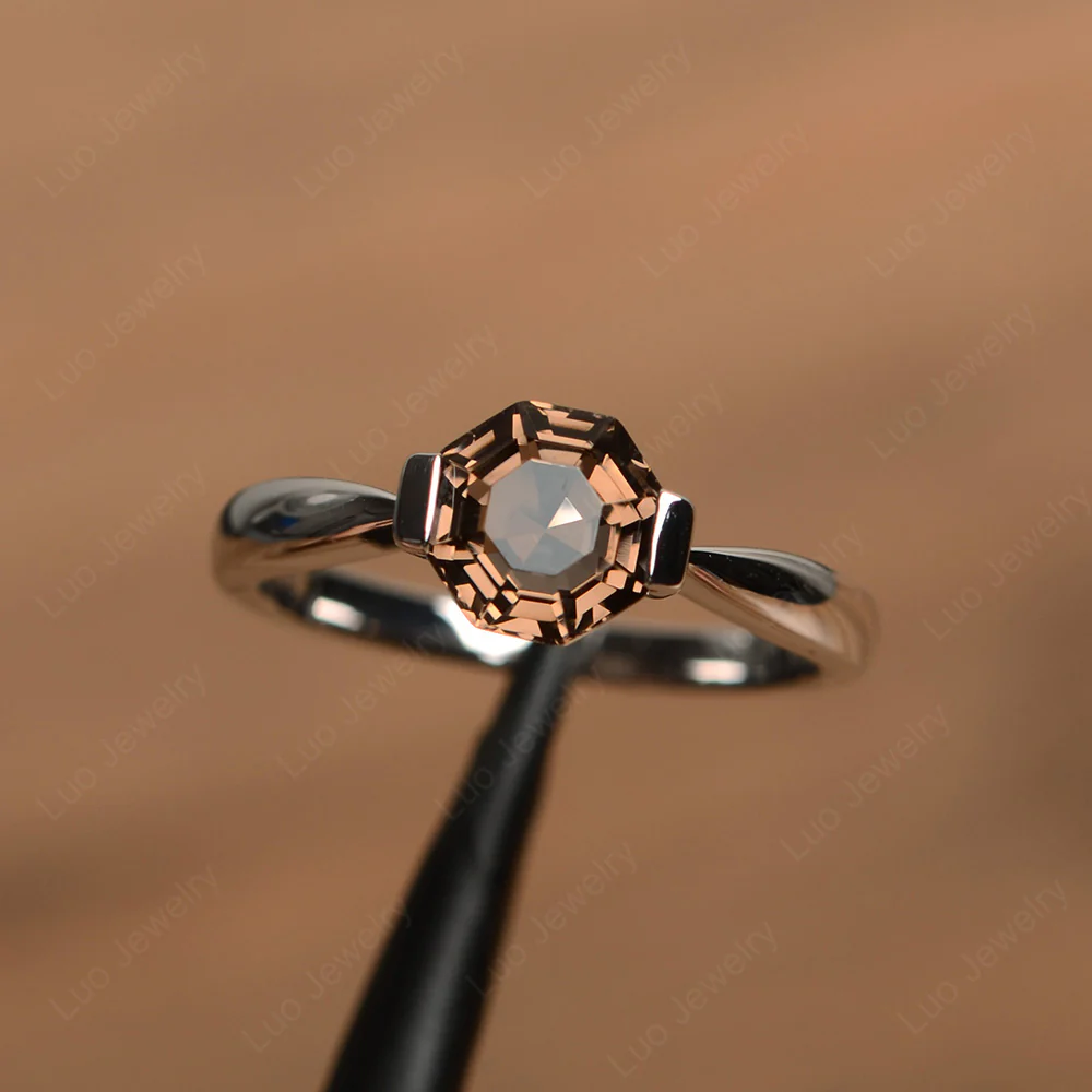 Octagon Cut Smoky Quartz Ring