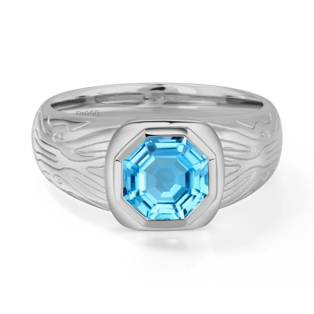 Octagon Cut Swiss Blue Topaz Ring for Men