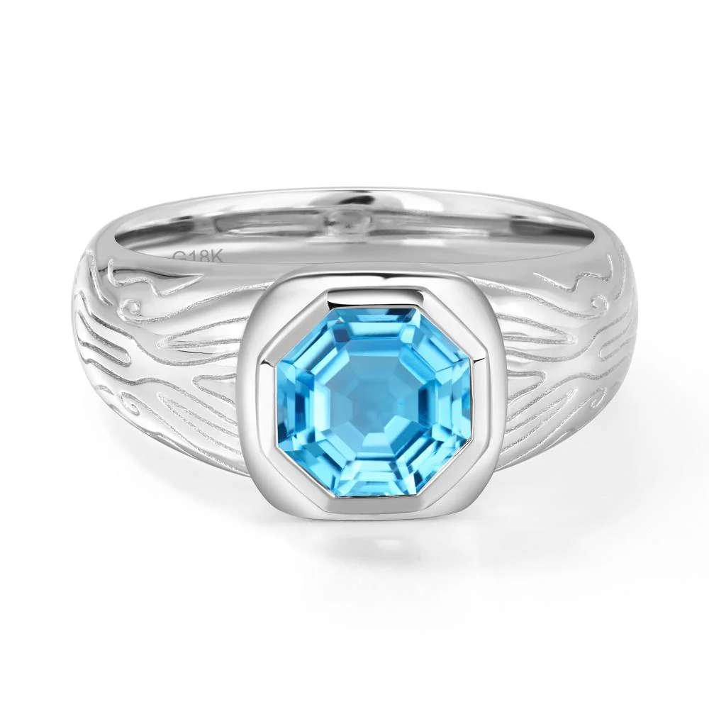 Octagon Cut Swiss Blue Topaz Ring for Men - Image 3