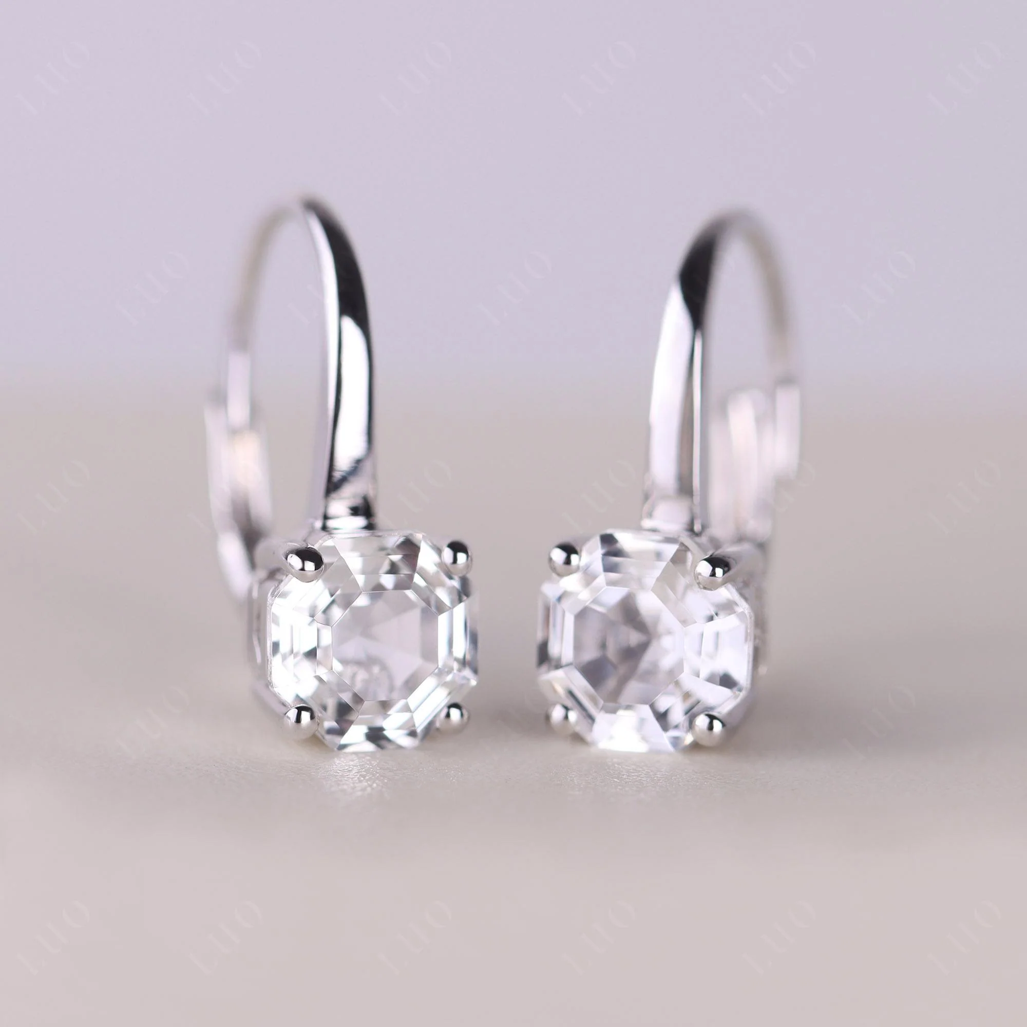 White Topaz Leverback Earrings - Image 10