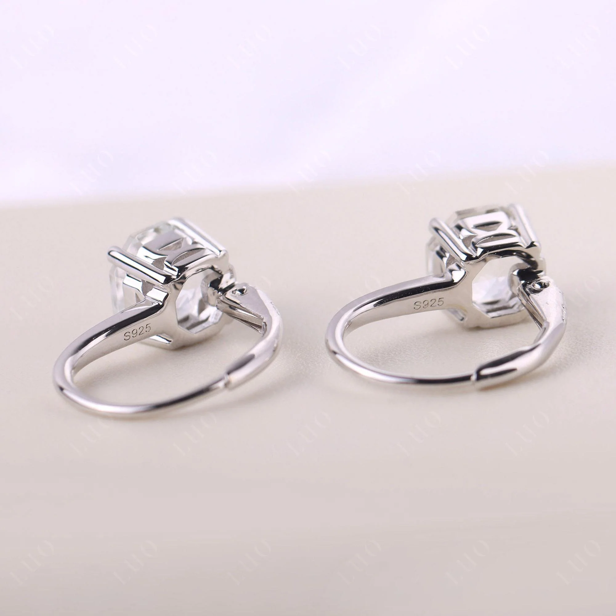 White Topaz Leverback Earrings - Image 11