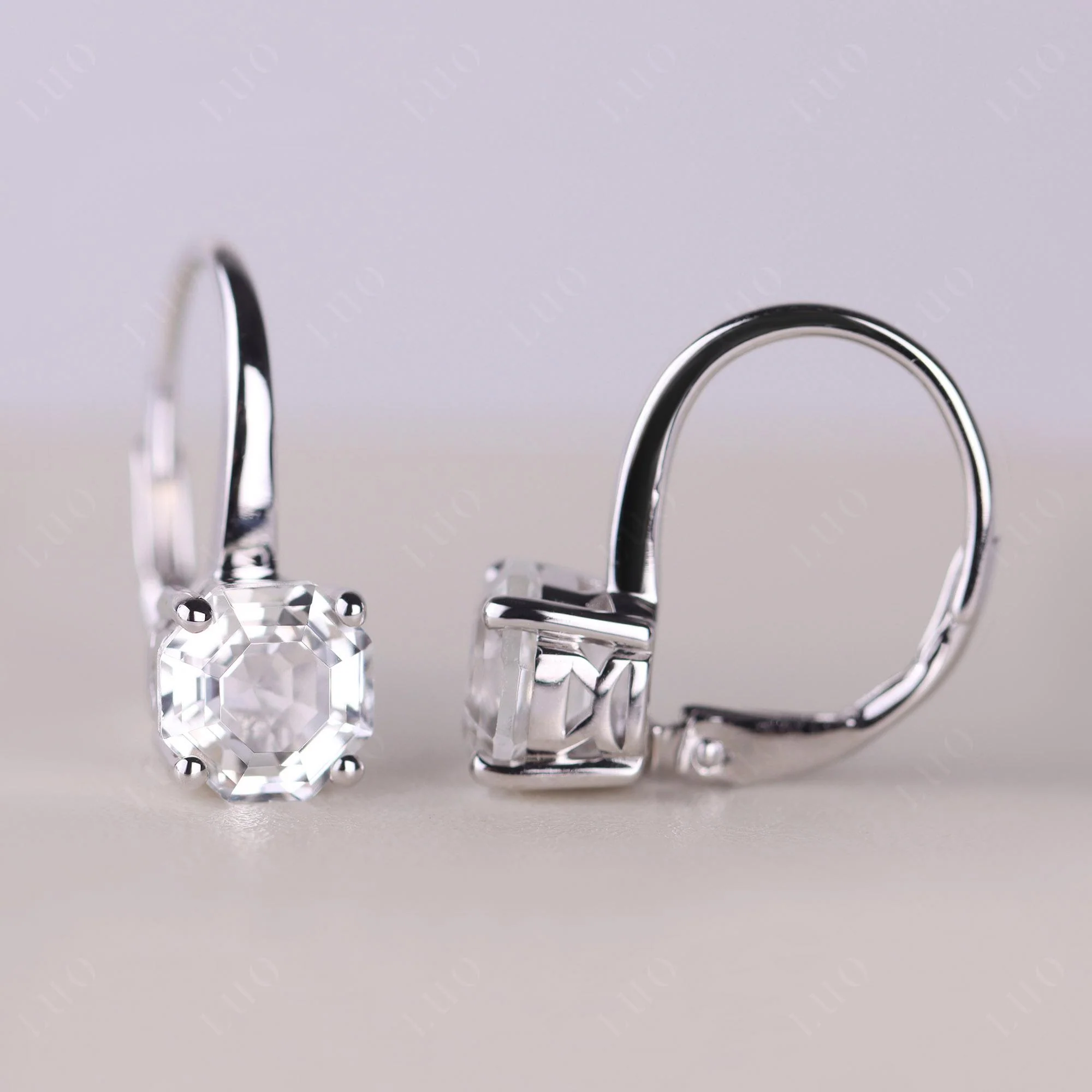 White Topaz Leverback Earrings - Image 12