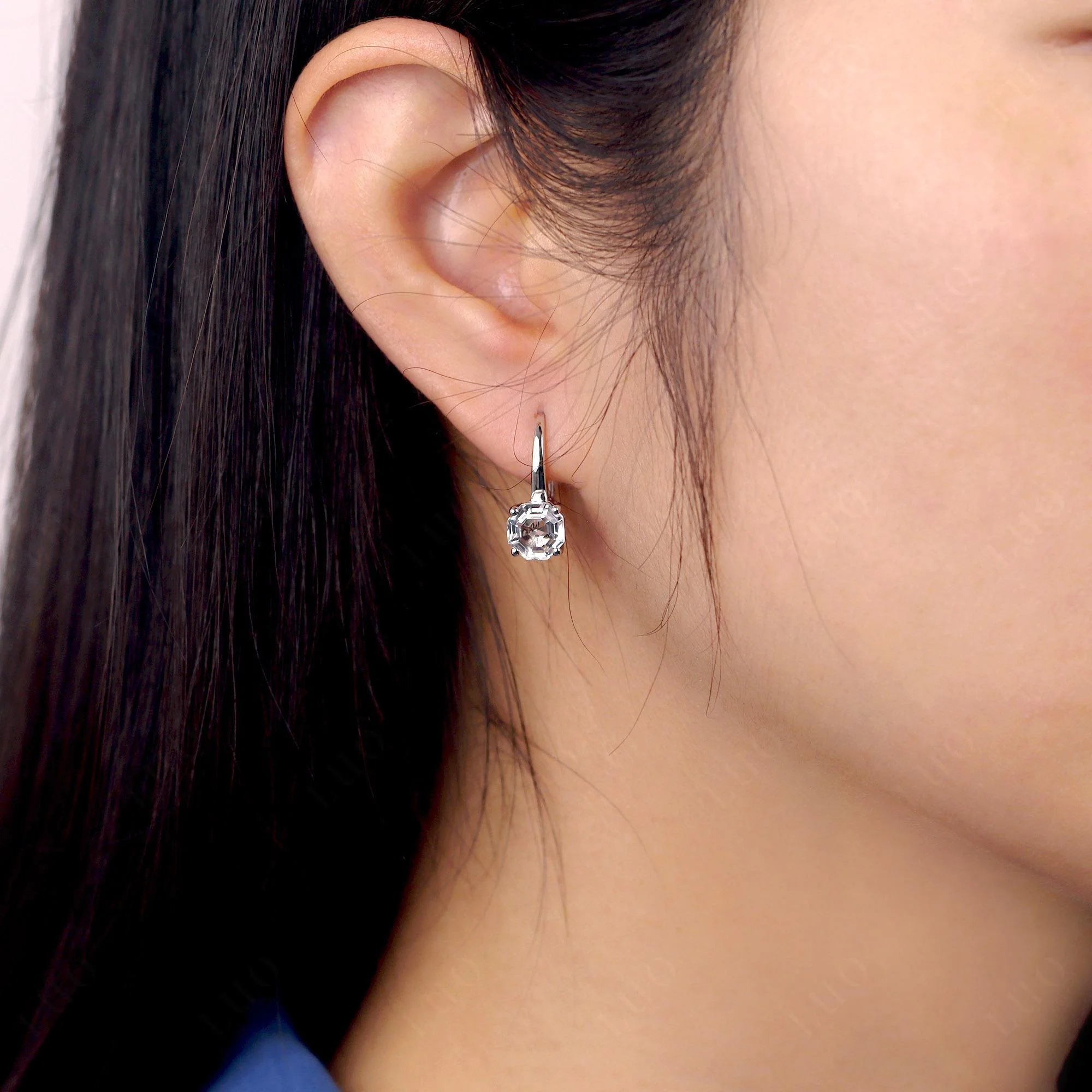 White Topaz Leverback Earrings - Image 13