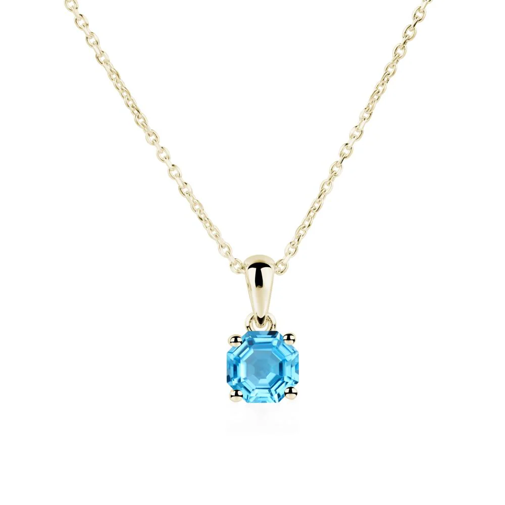 Octagon Swiss Blue Topaz Solitaire Necklace - Image 4