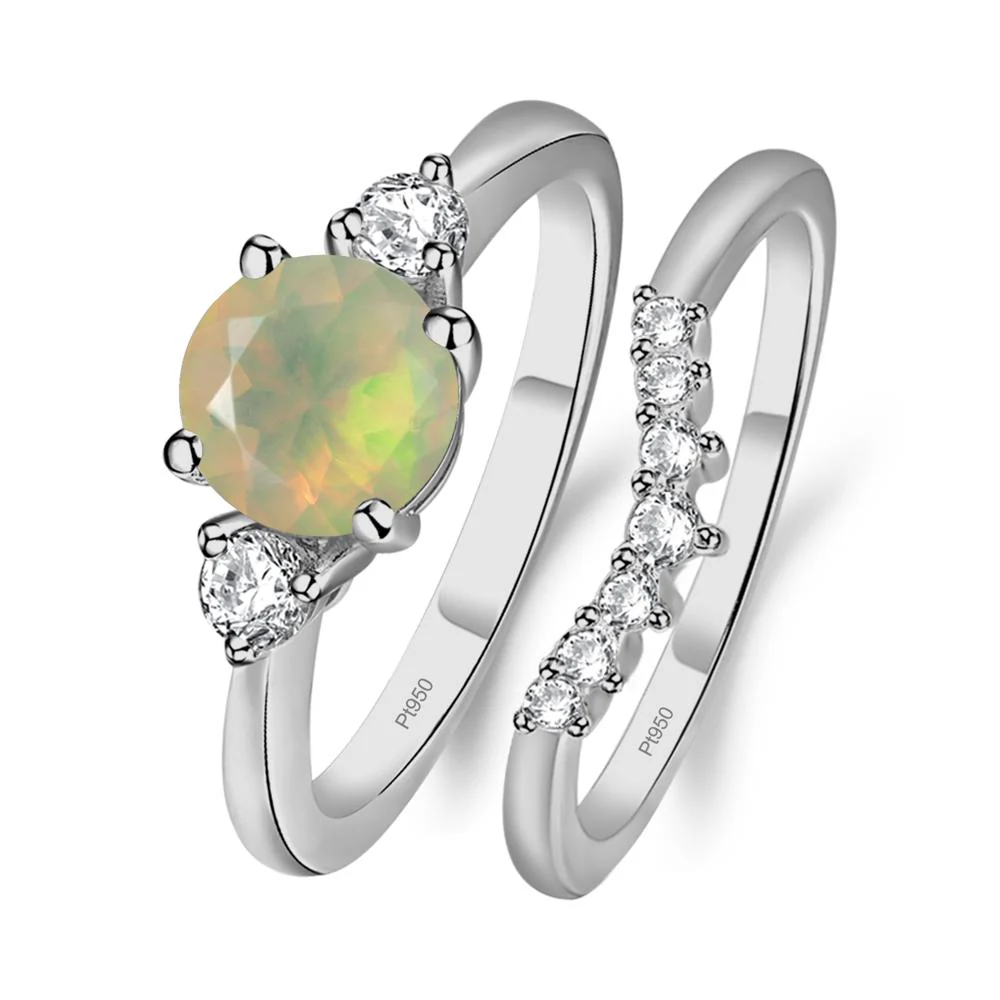 Round Opal Wedding Ring Set - Image 6