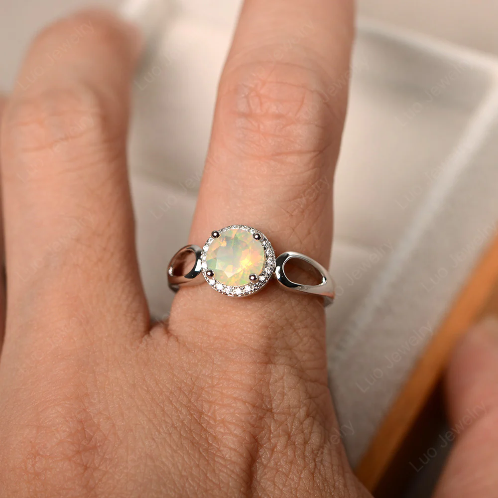 Opal Halo Engagement Ring Split Shank - Image 4