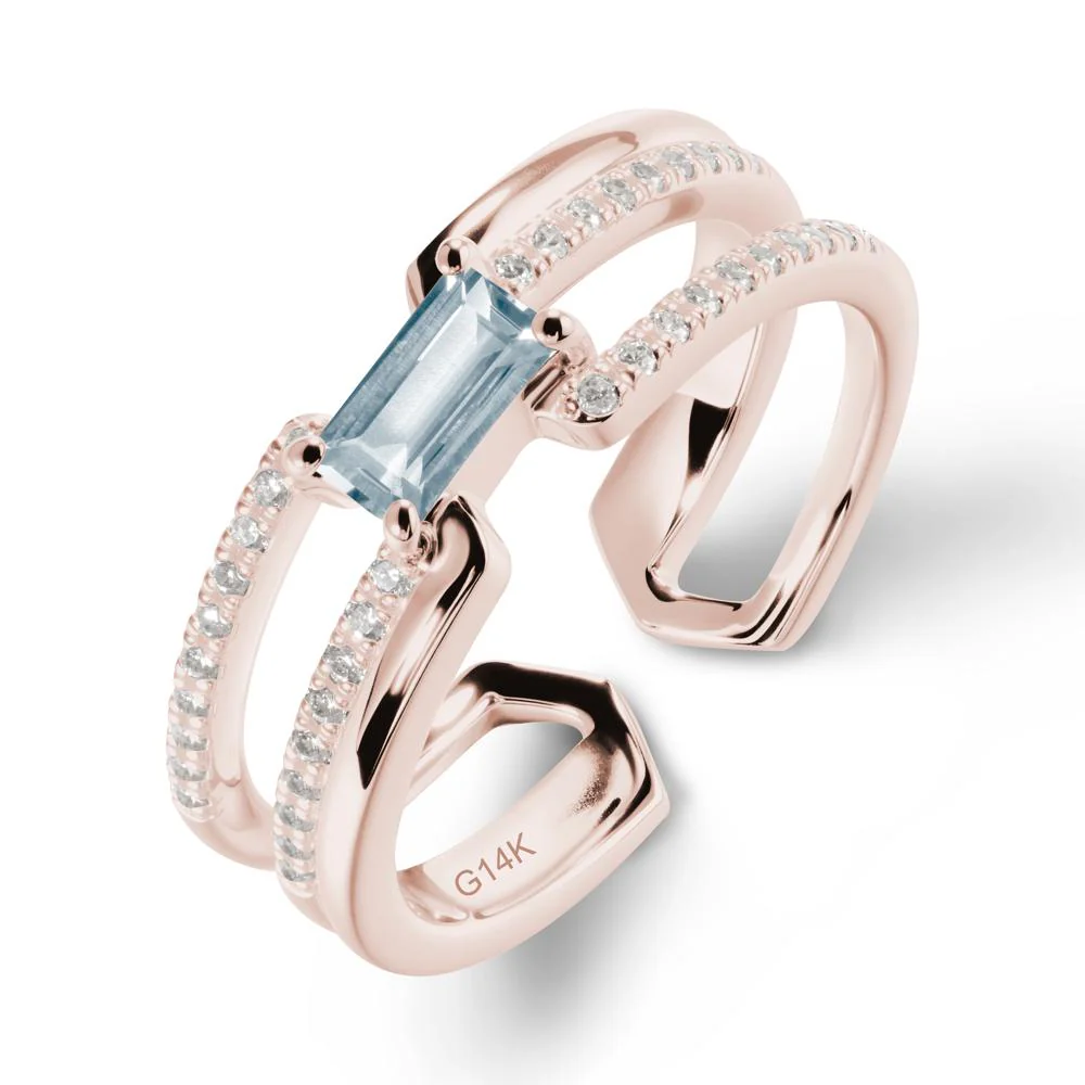 Open Double Band Solitaire Aquamarine Ring - Image 2