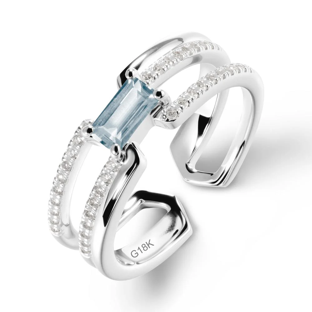 Open Double Band Solitaire Aquamarine Ring - Image 5