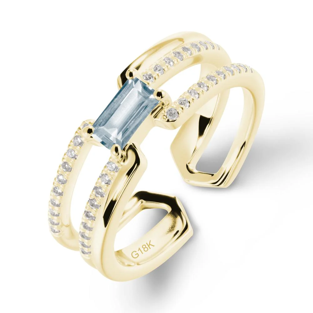 Open Double Band Solitaire Aquamarine Ring - Image 6