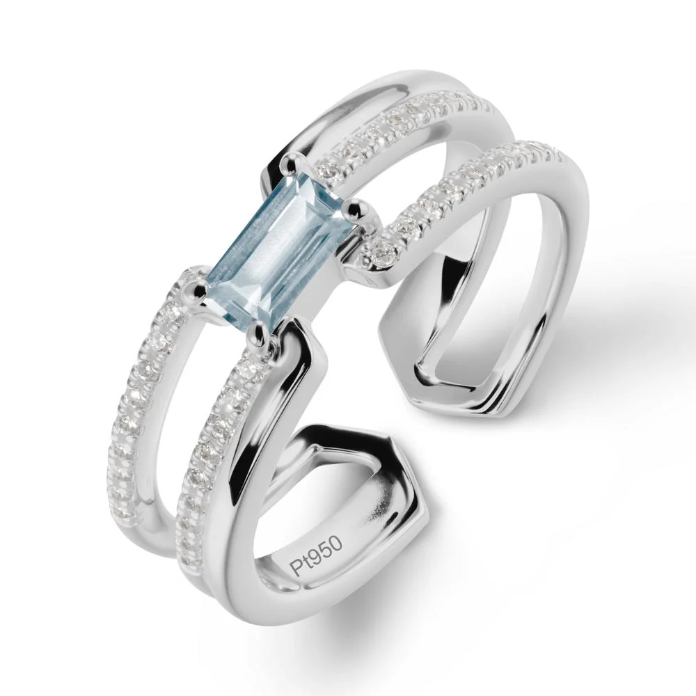 Open Double Band Solitaire Aquamarine Ring - Image 8