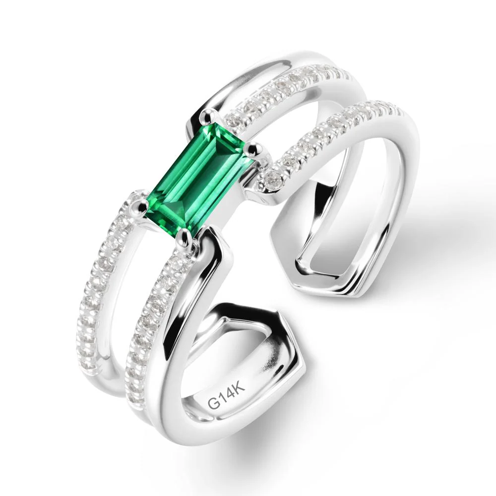 Open Double Band Solitaire Emerald Ring