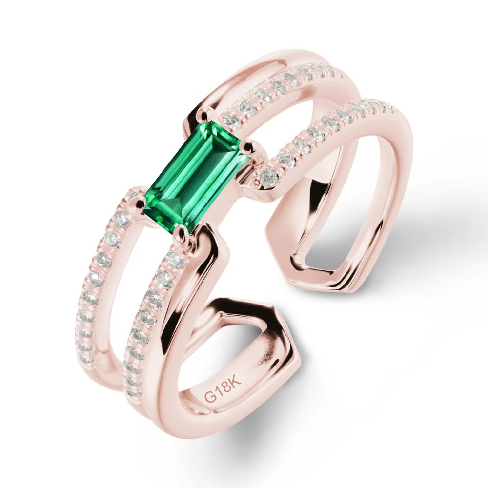Open Double Band Solitaire Emerald Ring - Image 4