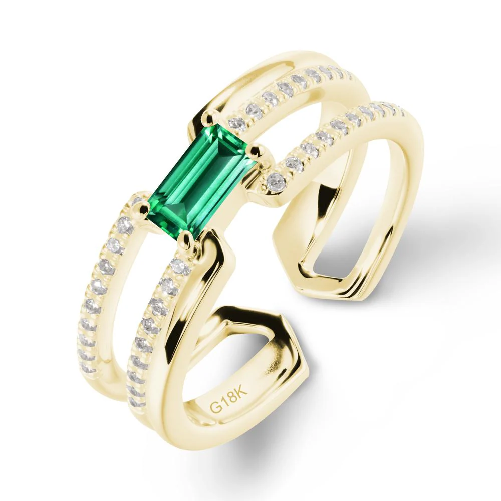 Open Double Band Solitaire Emerald Ring - Image 6