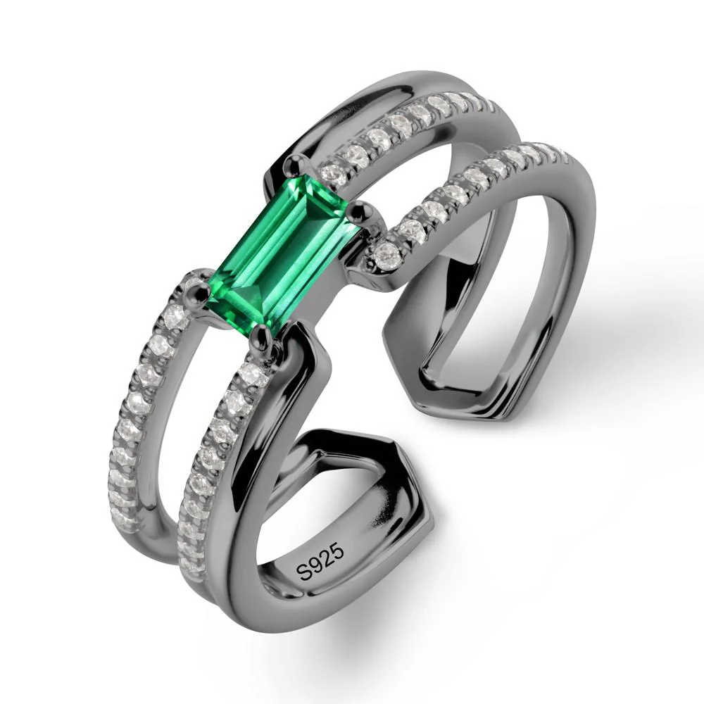 Open Double Band Solitaire Emerald Ring - Image 7