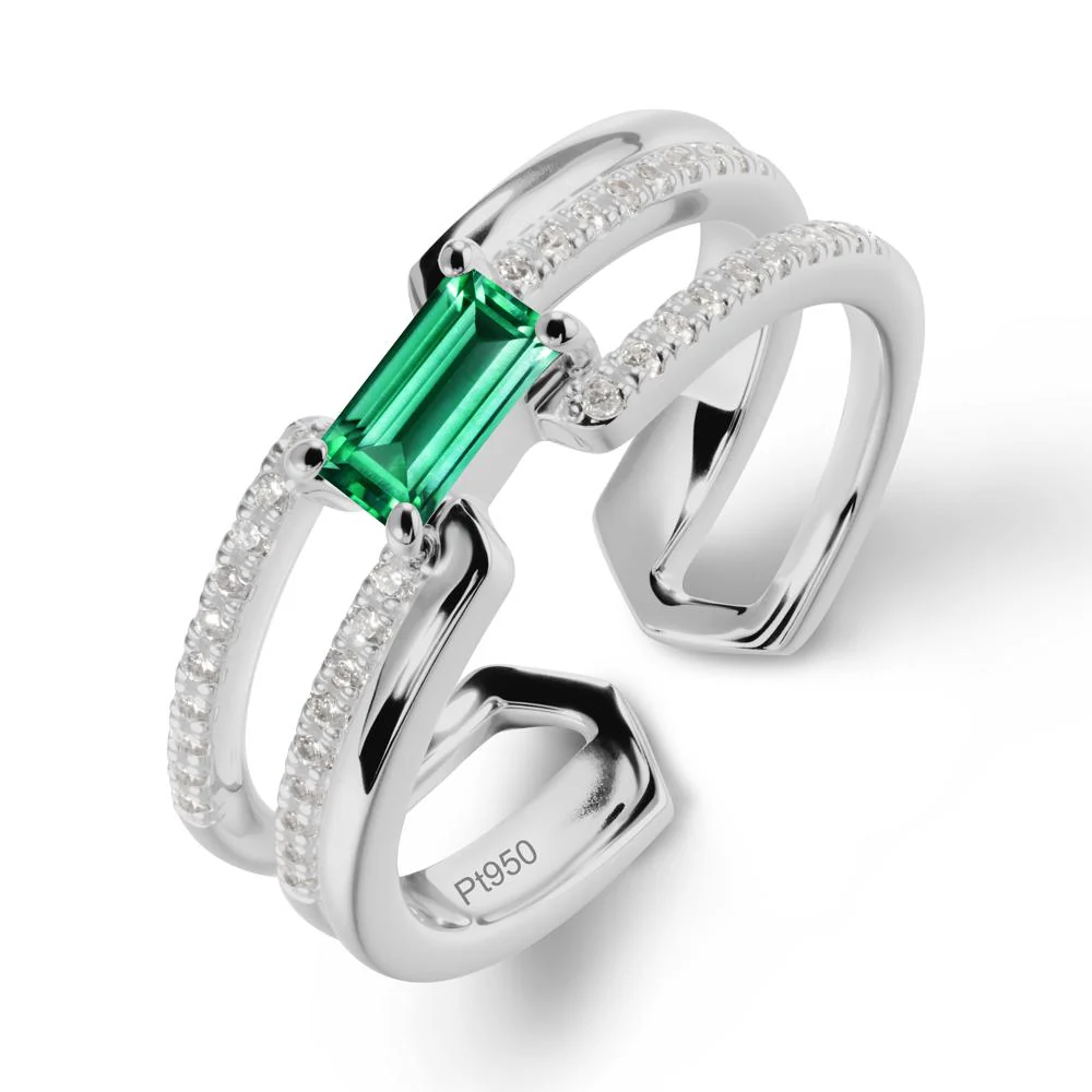 Open Double Band Solitaire Emerald Ring - Image 8