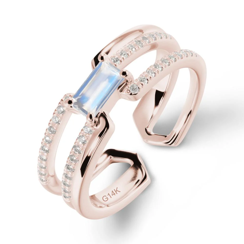 Open Double Band Solitaire Moonstone Ring - Image 2