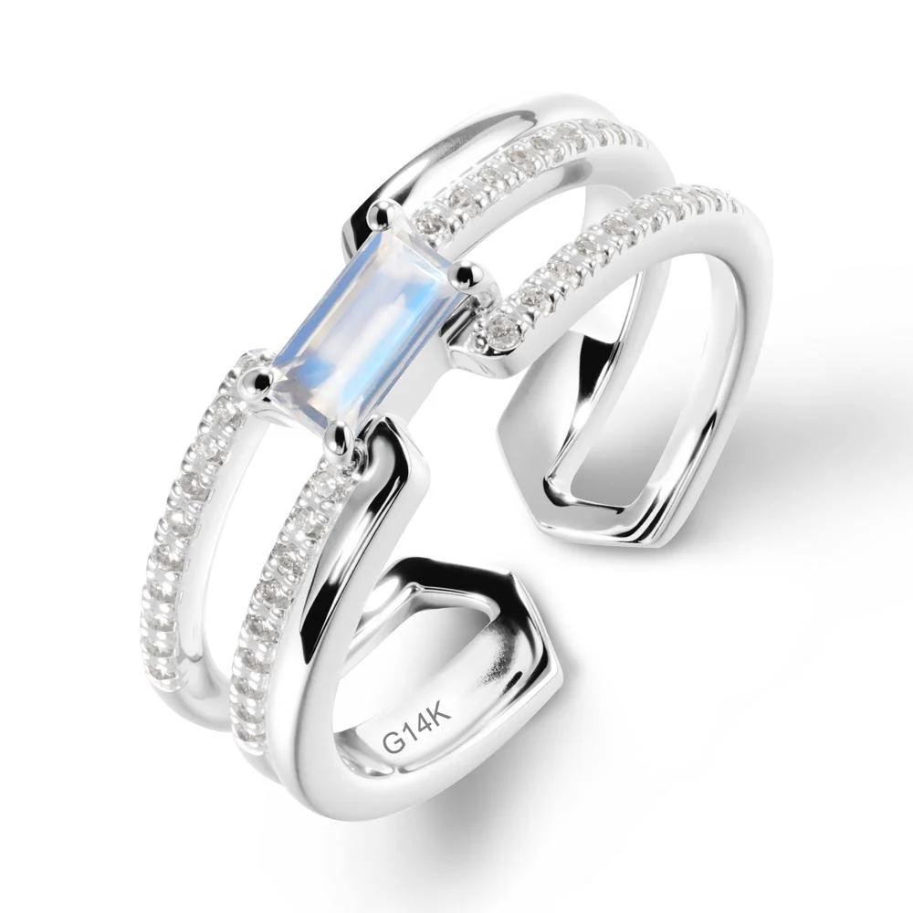 Open Double Band Solitaire Moonstone Ring - Image 3