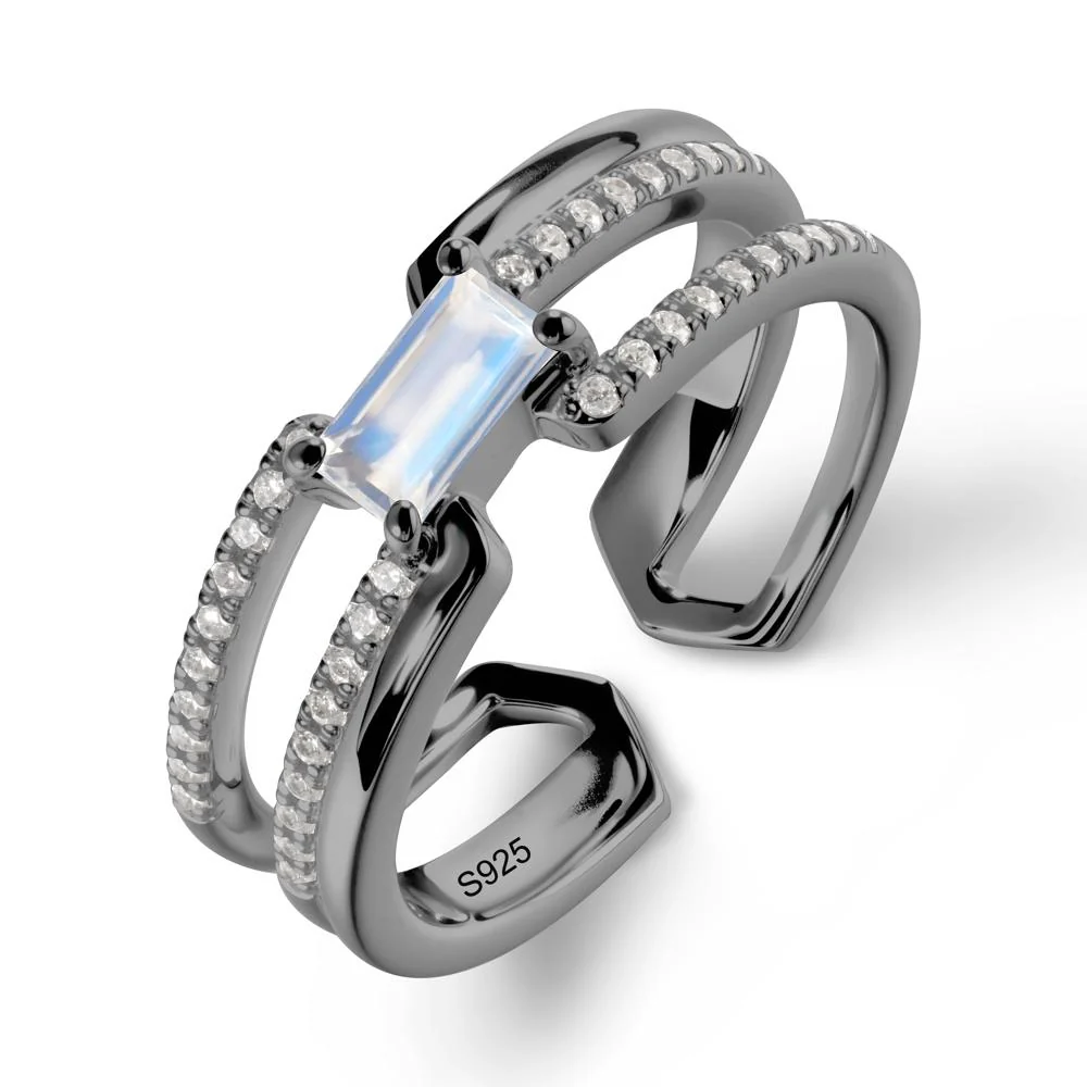 Open Double Band Solitaire Moonstone Ring - Image 8