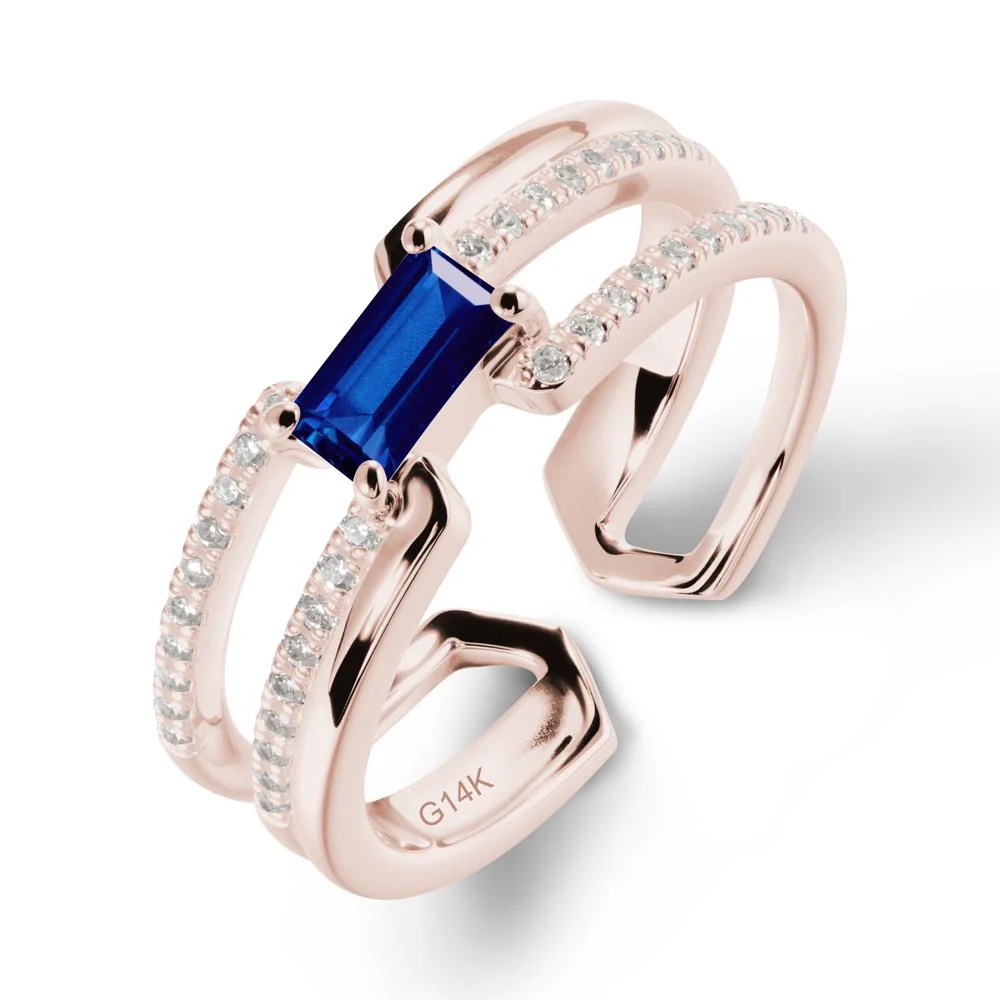 Open Double Band Solitaire Sapphire Ring